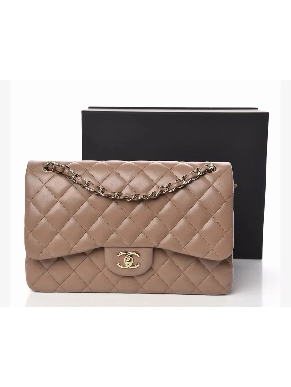 Lambskin Quilted Jumbo Double Flap Dark Beige Chanel